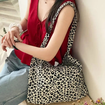 Xajzpa Fashion Canvas Bag Female Handbag Tote Large Capacity Underarm Bag Vintage Leopard Pattern Shoulder Shopping Bag